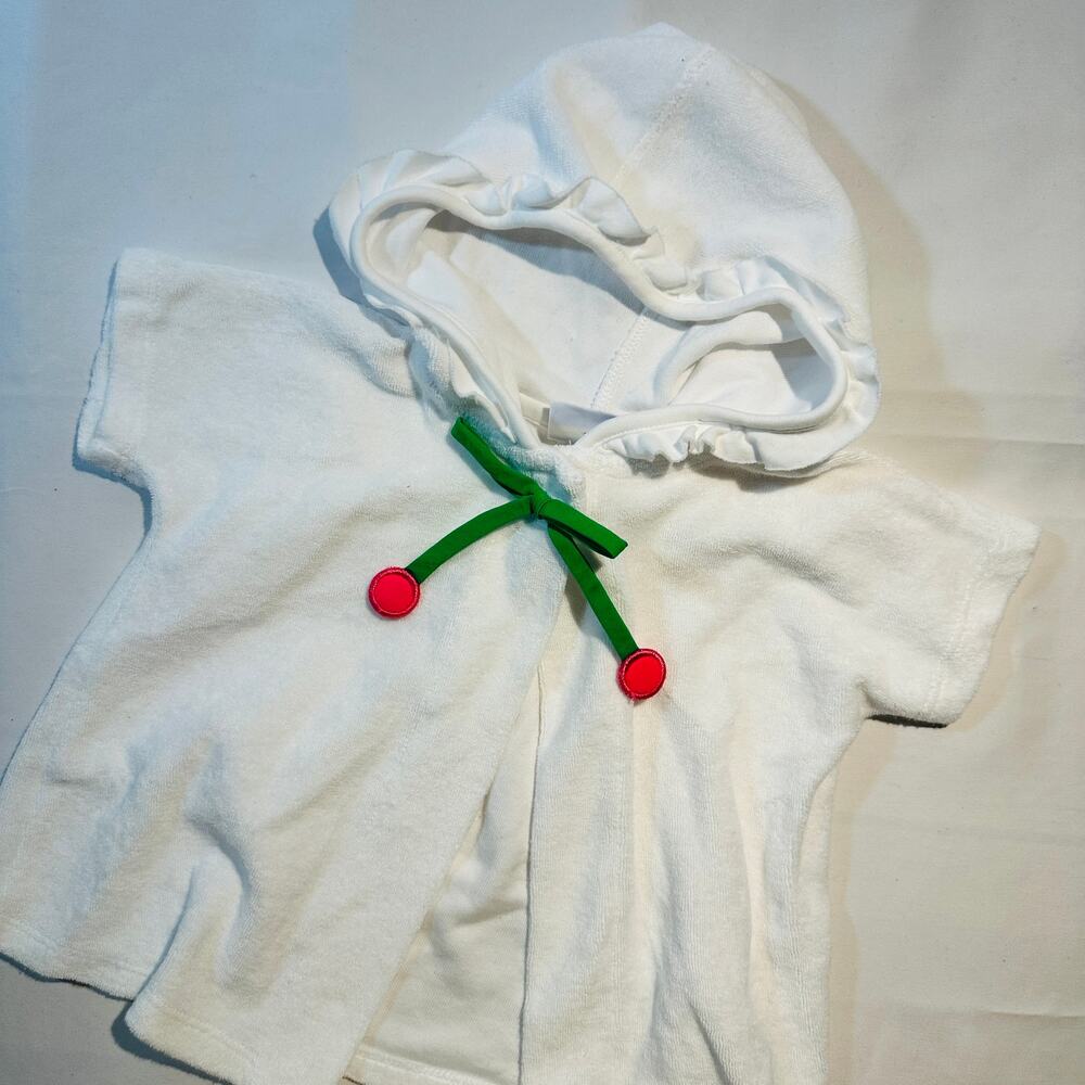 Vintage Florence Eisman Cherry Collar Terry Cloth Hooded Swim Suit Cover Up 12mo